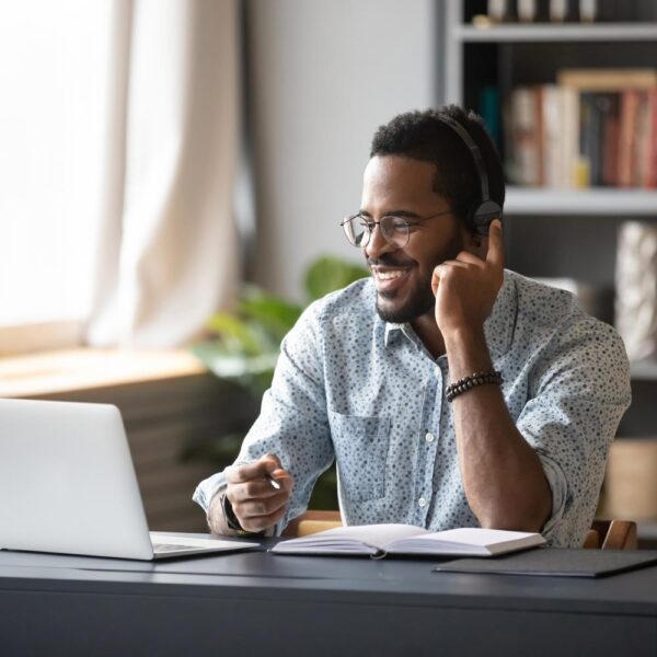 man taking online class